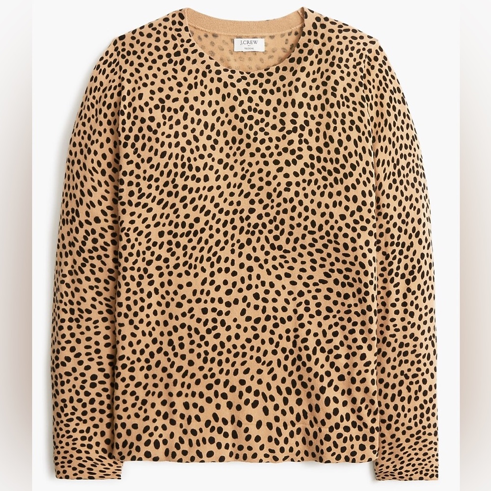 J.Crew Teddie Leopard Cheetah Print Cotton Long Sleeve Tee Top Large Tan Black - Picture 1 of 13